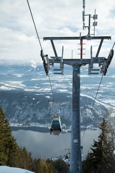 Cableway in Mountains, winter nature landscape