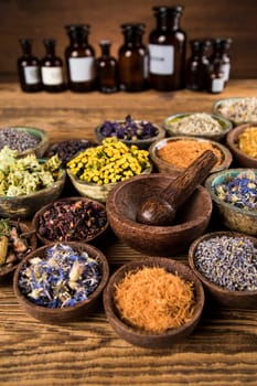 Alternative medicine, dried herbs background