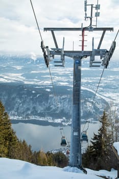 Cableway in Mountains, winter nature landscape