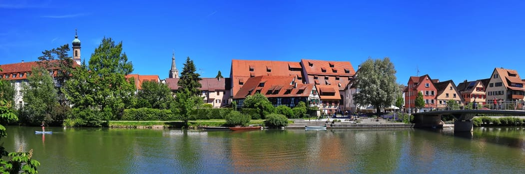 Rottenburg am Neckar,  Baden-Württemberg / Germany - 02 06 2019: Panorama of Rottenburg am Neckar at blue sky