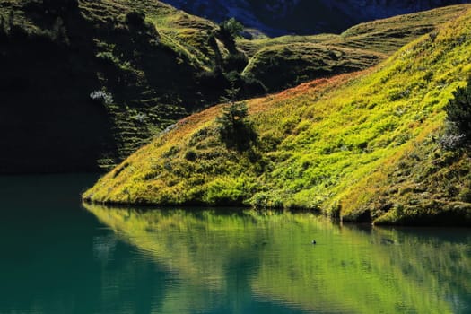 The Schrecksee is a mountain lake in the high Alps