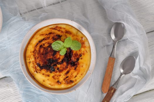 Leite creme, portuguese desert similar to creme brulee, cream brulee and burnt cream.