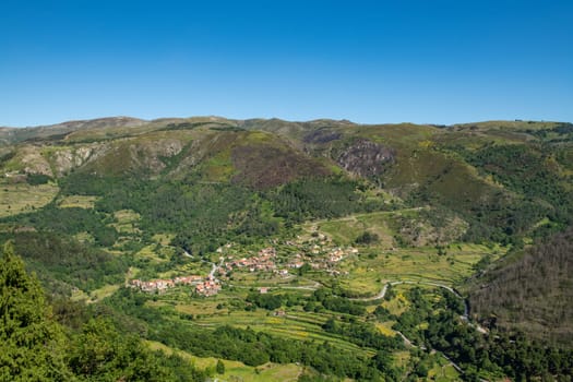 Viewpoint of the Terraces (Miradouro dos Socalcos), overlooking the Agricultural terraces (famous Tibete style landscape view), Porta Cova place, Sistelo, Arcos de Valdevez, Portugal.