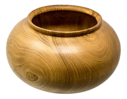 Deep hand-turned dark oak wood bowl isolated on white
