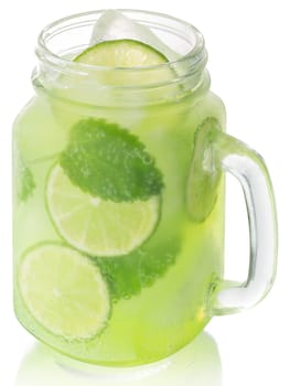 Mojito with melissa in mason jar, isolated