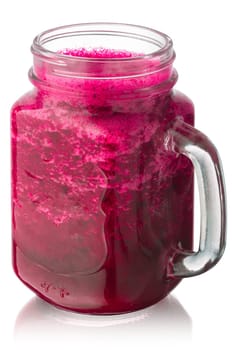 Cranberry smoothie or freshly squeezed juice in a mason jar, isolated