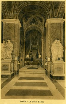 Vintage postcard - marble staircase of the old Lateran Palace,Rome.