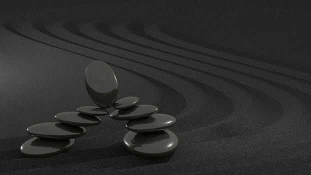 The 3d rendering of stone on raked sand zen concept