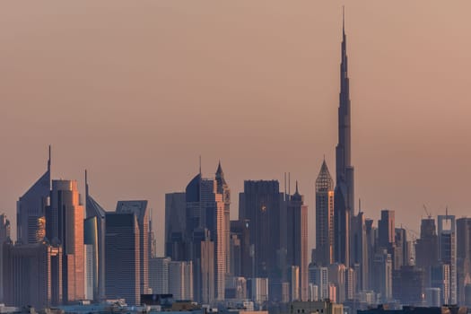 view of Dubai downtown with Burj Khalifa. Burj Khalifa is the tallest structure in the world (828 m)