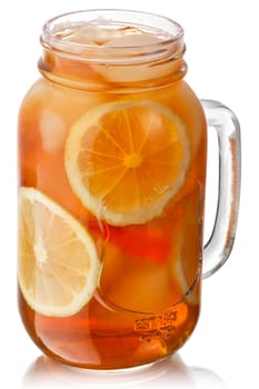 Iced lemon tea in a mason jar, isolated