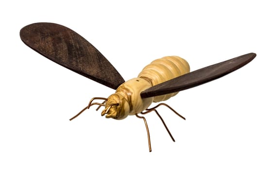 Model of a turned wood bee with dark wings isolated on white