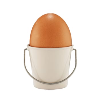 An egg in a bucket shaped eggcup on white with clipping path