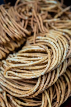 Twisted crunchy Pretzel-like looking bakery products on sale in bakery in China