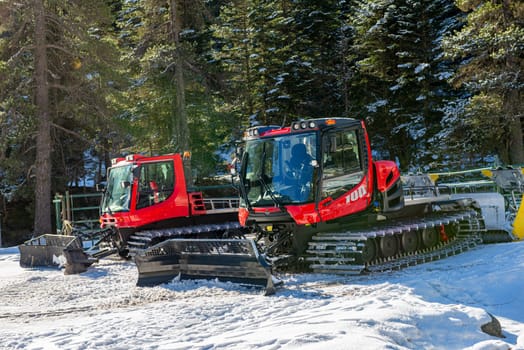 a view of two snow groomer