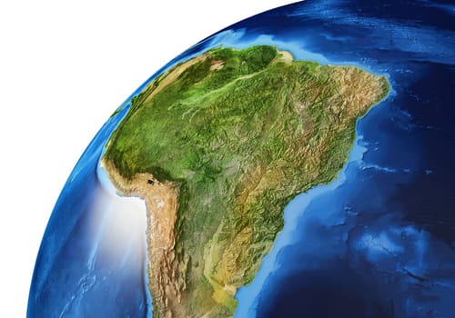 Earth globe close- up of the South America. Very detailed and Photo realistic. (Original maps provided by NASA.)