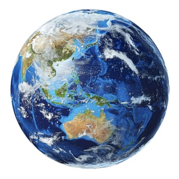 Earth globe 3d illustration. Oceania. Very detailed and photo realistic. With clouds on white background. (Original maps provided by NASA.)