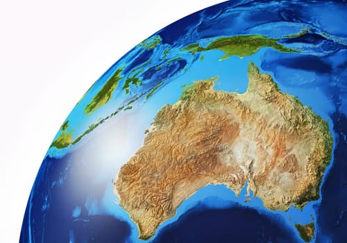 Earth globe close- up of Australia and Oceania. Very detailed and Photo realistic. (Original maps provided by NASA.)