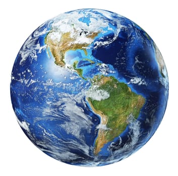 Earth globe 3d illustration. North America and South America view. With clouds on white background. Very detailed and photo realistic. (Original maps provided by NASA.)
