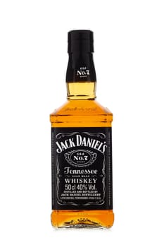 St.Petersburg, Russia - December 2019 - Bottle of Jack Daniel's whiskey isolated on white background. Brand of the American whiskey