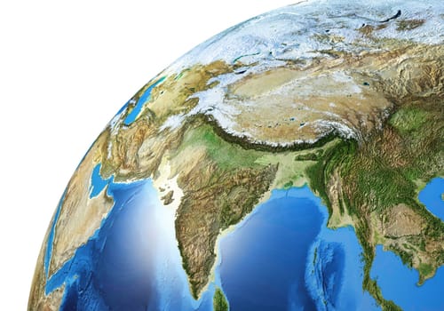 Earth globe close- up of the Asiatic area. Very detailed and Photo realistic. (Original maps provided by NASA.)