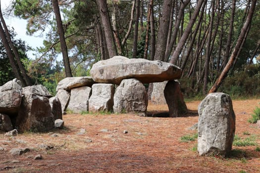 Mane Kerioned Dolmens also dolmen House of the Dwarfs - megalithic monument near Carnac, Brittany, Morbihan, France
