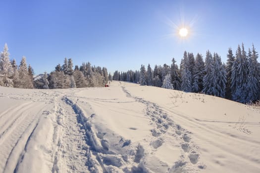 mountain landscape in winter. Bucegi Mountains, Romania