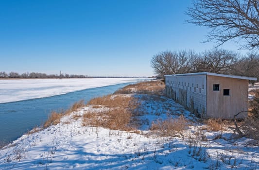Viewing Blind along the Platte River in Late Winter near Kearney, Nebraska