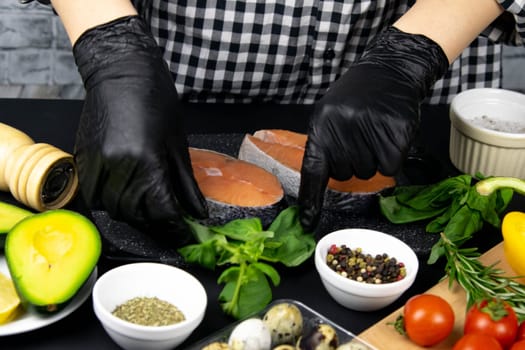 Healthy food on old wooden background. Concept of proper nutrition. Top view. Flat lay.