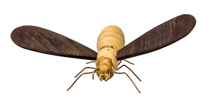 Model of a turned wood bee with dark wings isolated on white