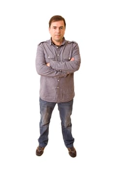 young casual man full body in a white background