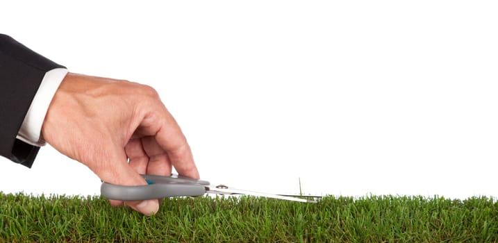 Businessman is preparing the green . Metaphor for service and perfection. With copy space