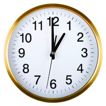 Wall clock isolated on white background. One o'clock