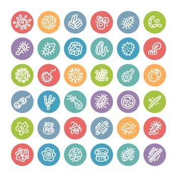 Set of Flat Round Icons with Bacteria and Germs for Medical Design. Isolated on White Background. Clipping paths included in additional jpg format.