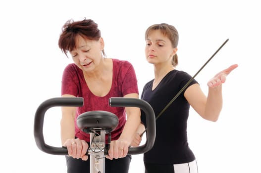 Trainer forcing senior woman to exercise