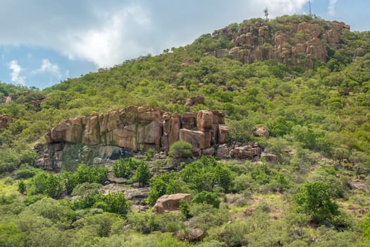 Lush green vegetation on the rocky hills at the outskirts of Gaborone, Botswana