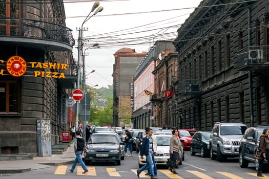 YEREVAN,ARMENIA - APRIL 21,2015:Downtown Yerevan,Armenia on April 21, 2015. It Historical district,old narrow quiet streets of ancient Yerevan.