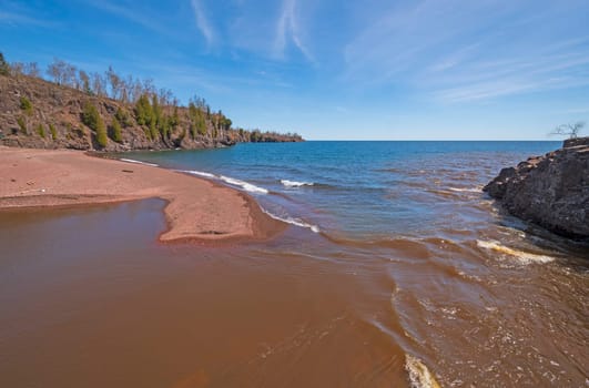 The Gooseberry River Emptying into Lake Superior at Gooseberry Falls State Park in Minnesota