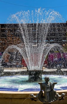 YEREVAN,ARMENIA - APRIL 18,2015:Yerevan fountain in the city center,one of the oldest cities in the world.