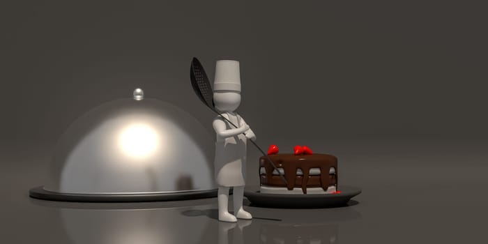 3d illustrator group of career chef symbols on a gray background, 3d rendering of the cooking. Includes a selection path.