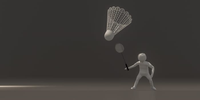 3D rendering of badminton on gray background.
