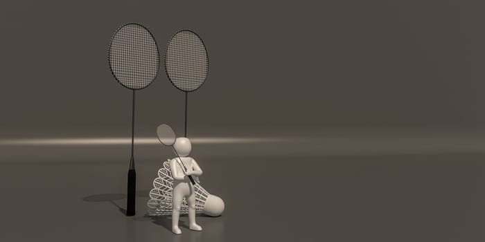 3D rendering of badminton on gray background.