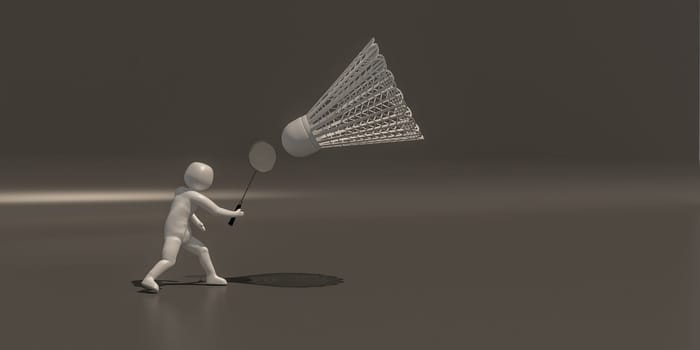 3D rendering of badminton on gray background.