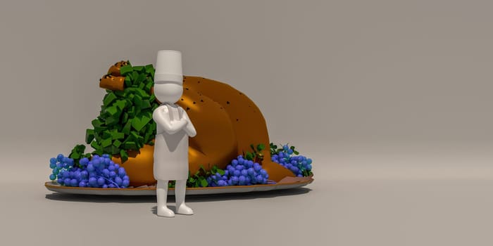 3d illustrator group of career chef symbols on a gray background, 3d rendering of the cooking. Includes a selection path.