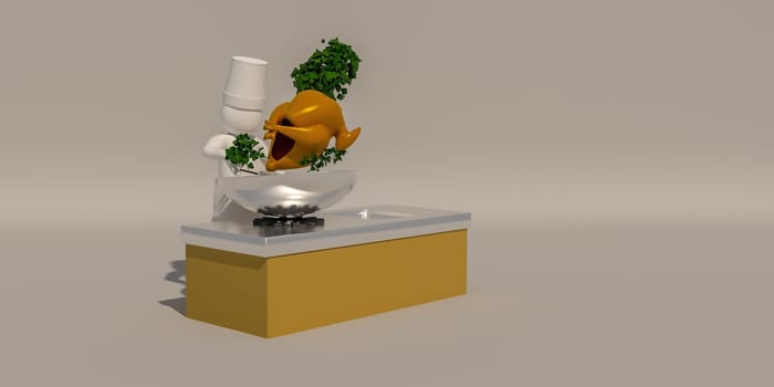3d illustrator group of career chef symbols on a gray background, 3d rendering of the cooking. Includes a selection path.
