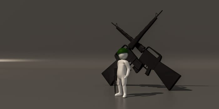3d illustrator, 3d rendering, symbol of the Soldiers and weapons.