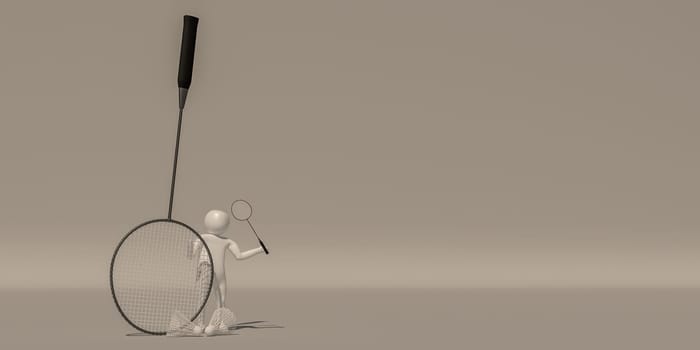 3d illustrator, 3d rendering, playing badminton
