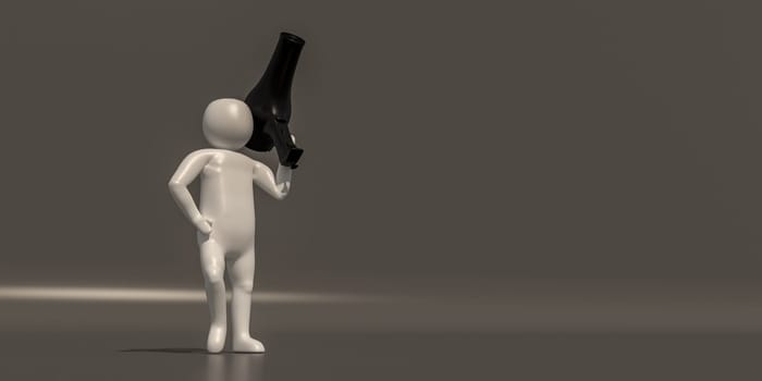 3d illustrator, 3d rendering of the White character and hair dryer.