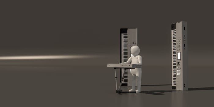 3d illustrator group of career musician symbols on a gray background, 3d rendering of the Music player. Includes a selection path.