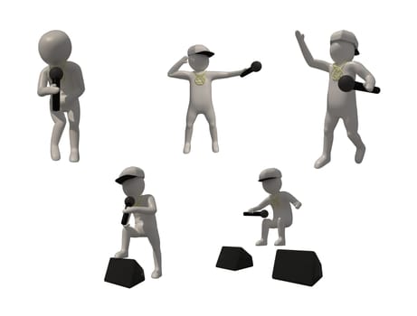 3d illustrator group of career musician symbols on a gray background, 3d rendering of the Music player. Includes a selection path.