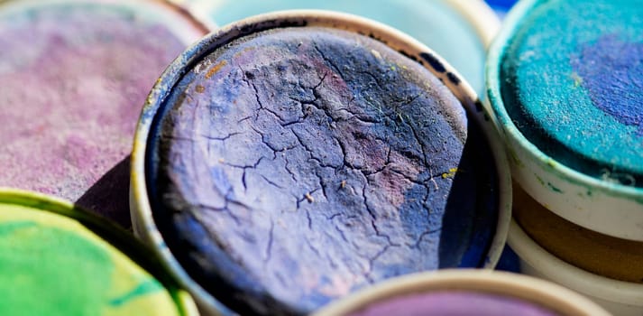 dry watercolor pots in closeup